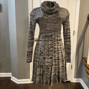 Calvin Klein Black and Gray Marled Cowl-Neck Long Sleeve Dress